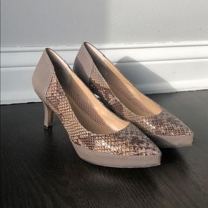 Anti-Gravity Easy Spirit Leather Snake Print Heels